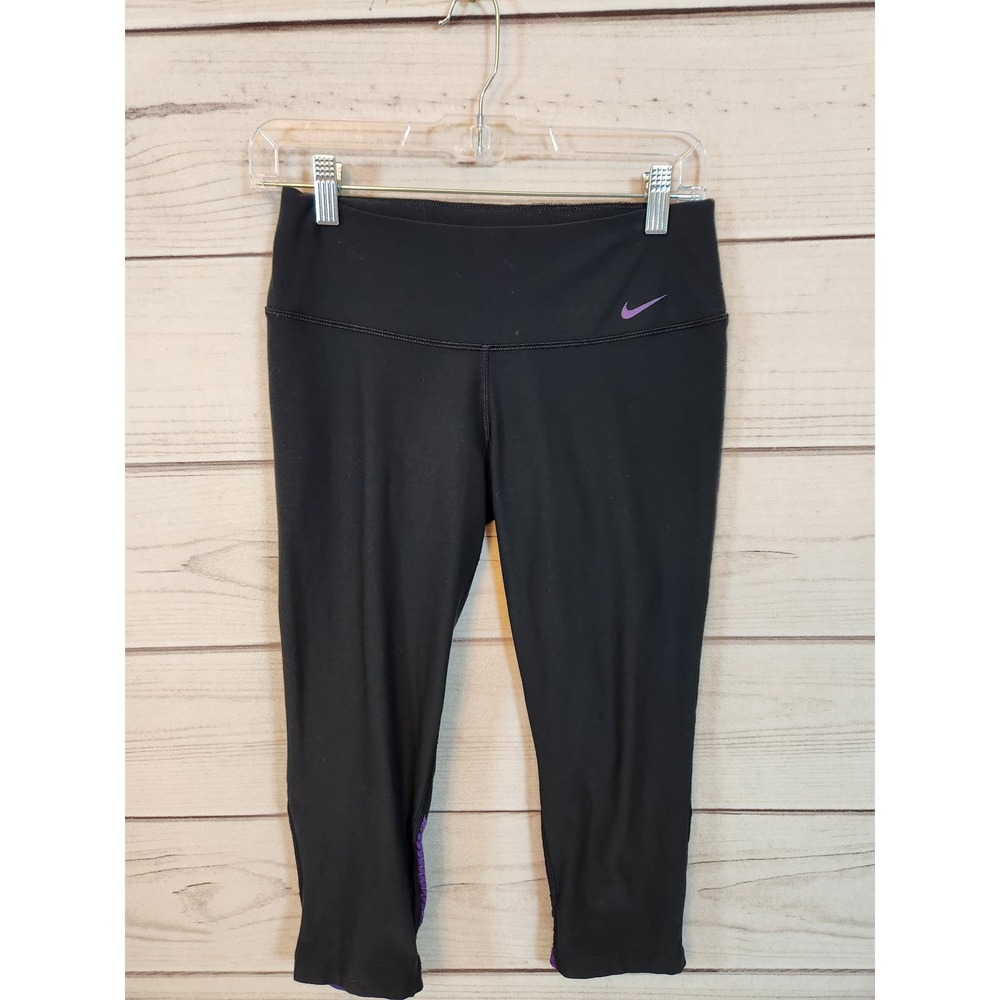 Nike Dri Fit Women's Black Solid Stretch‎ Mid Rise Cropped Leggings Size Small